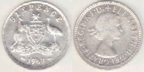 1963 Australia silver Sixpence (off center) A003017